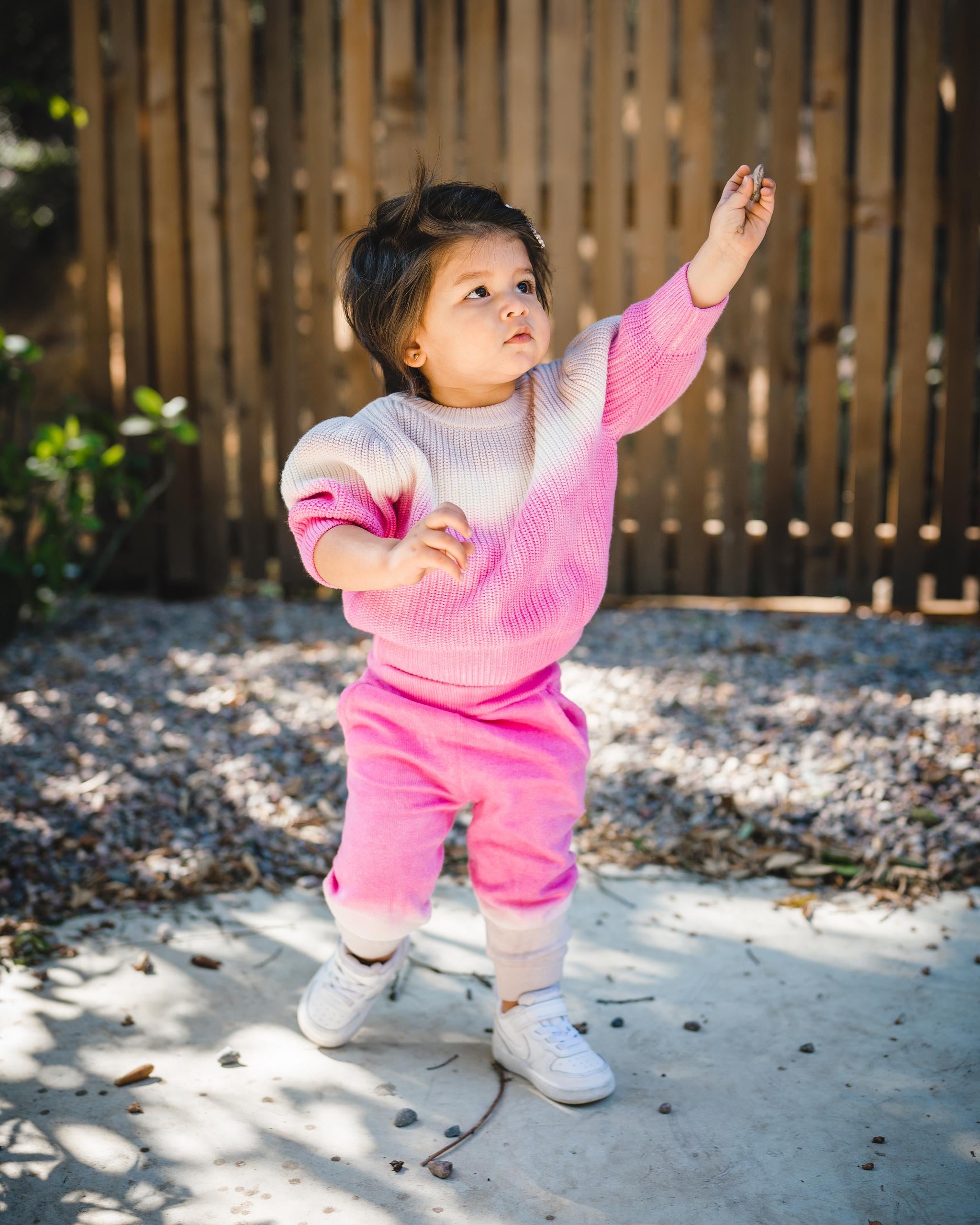 Kids pink dip dye sweater and matching sweatpants. 