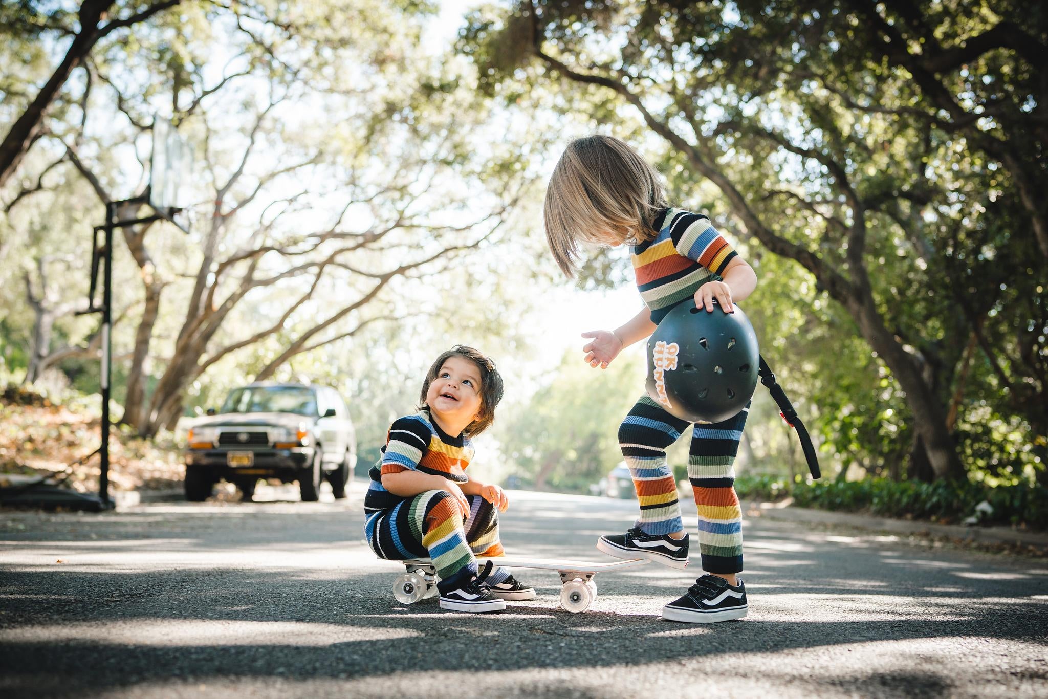 Kids multi stripe knit tee and matching sweatpants. 