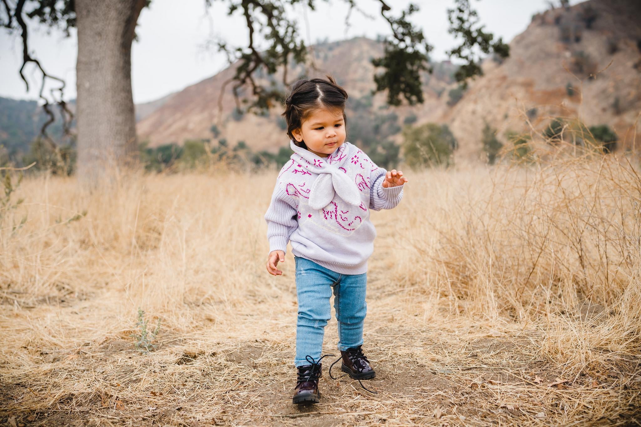 Kids lilac purple bandana pattern scarf and matching sweater. 