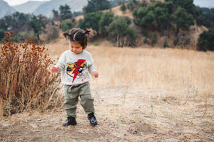 Kids light grey tiger and lightning bolt sweater. 