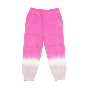 Front of kids pink dip dye sweatpants. 