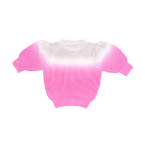 Front of kids pink dip dye sweater.