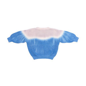 Back of kids blue dip dye sweater. 