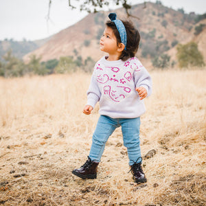 Kids lilac purple bandana pattern sweater. 