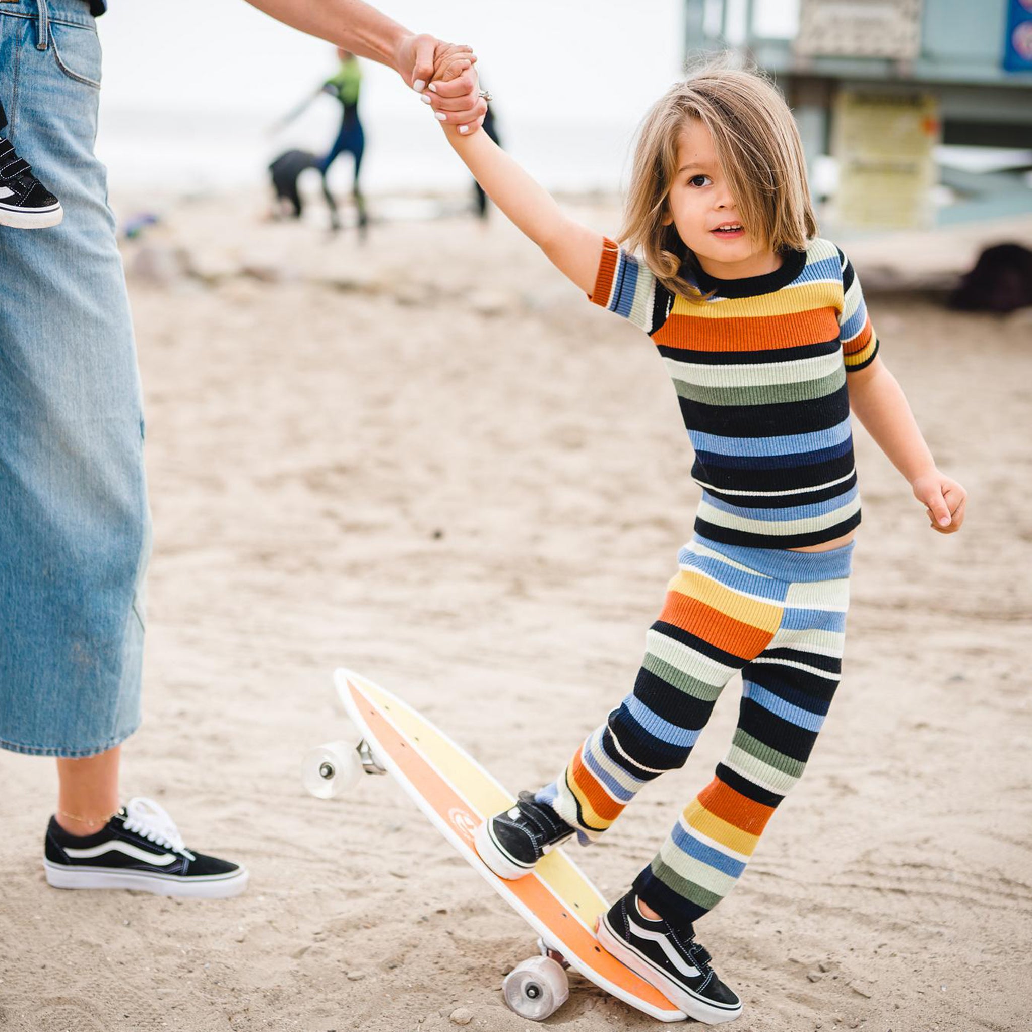 Kids multi stripe knit tee and matching sweatpants. 