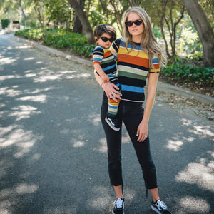 Kids and women's matching multi stripe knit tee. 